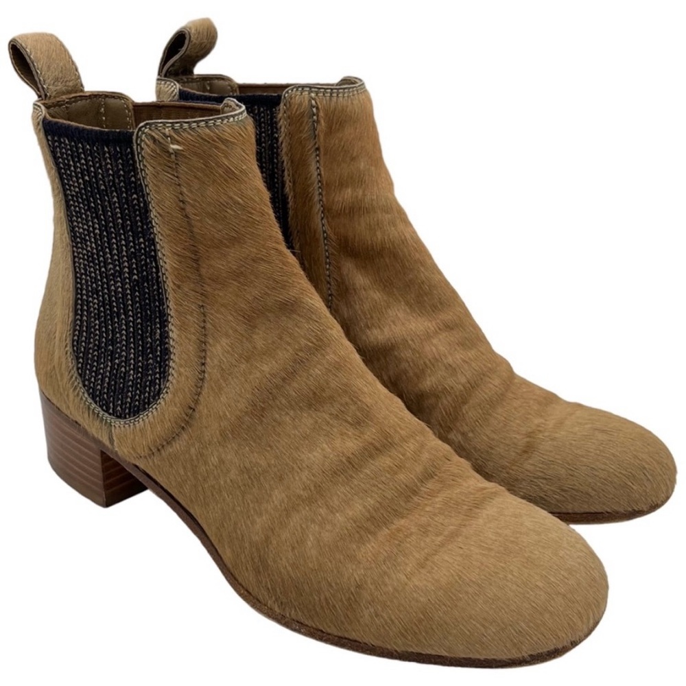 Chanel Pony Hair Block Heel Ankle Booties Tan Boots EU 37 US 7 - Picture 3 of 10